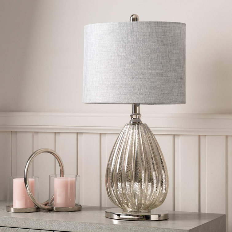 Ivy Bronx 61cm Table Lamp with Glass Base For Bedroom Furniture Bedside Buffet Lamp with Linen Shade Reviews Wayfair